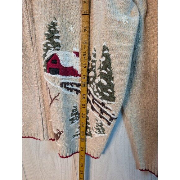Croft & Barrow Women Sweater Full Zip Large Beige Graphic Snowman Tree NWT - Picture 7 of 8